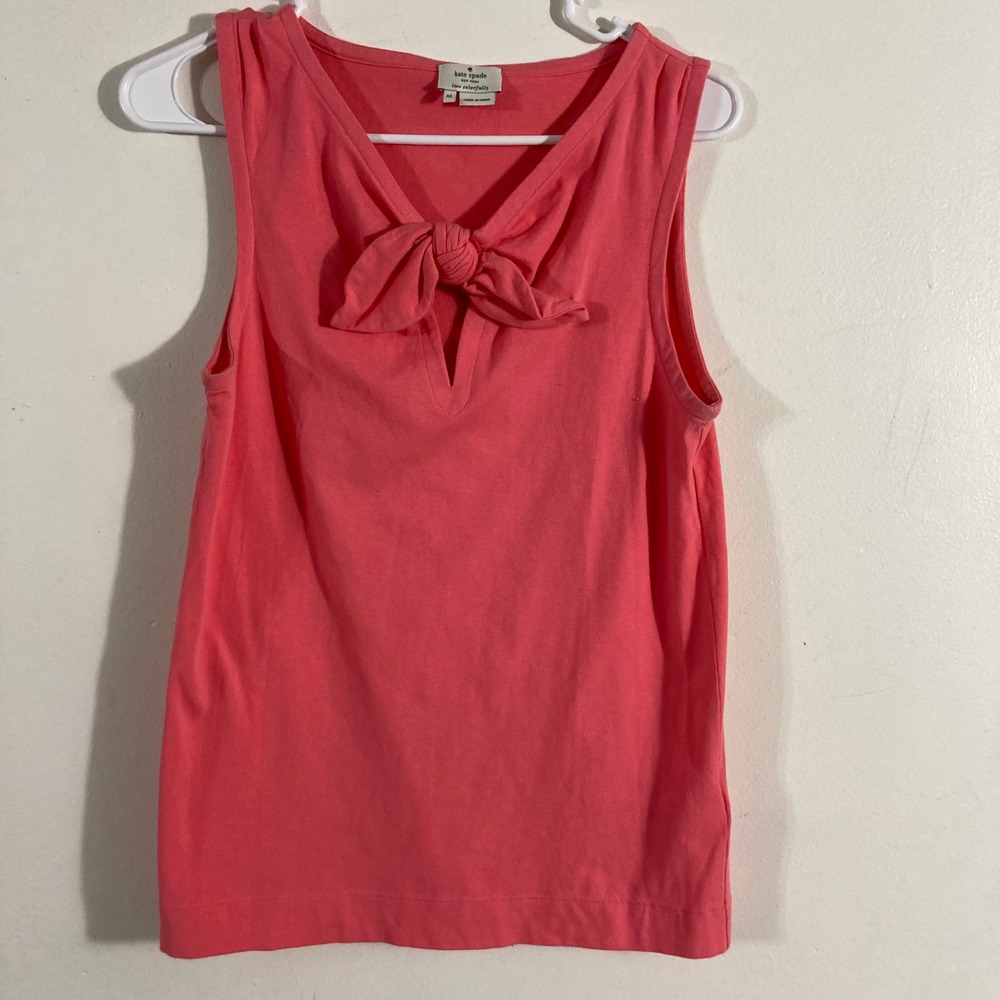 Kate Spade Tank Top Womens Medium Coral Pink Bow Neck Sleeveless Cotton Blend